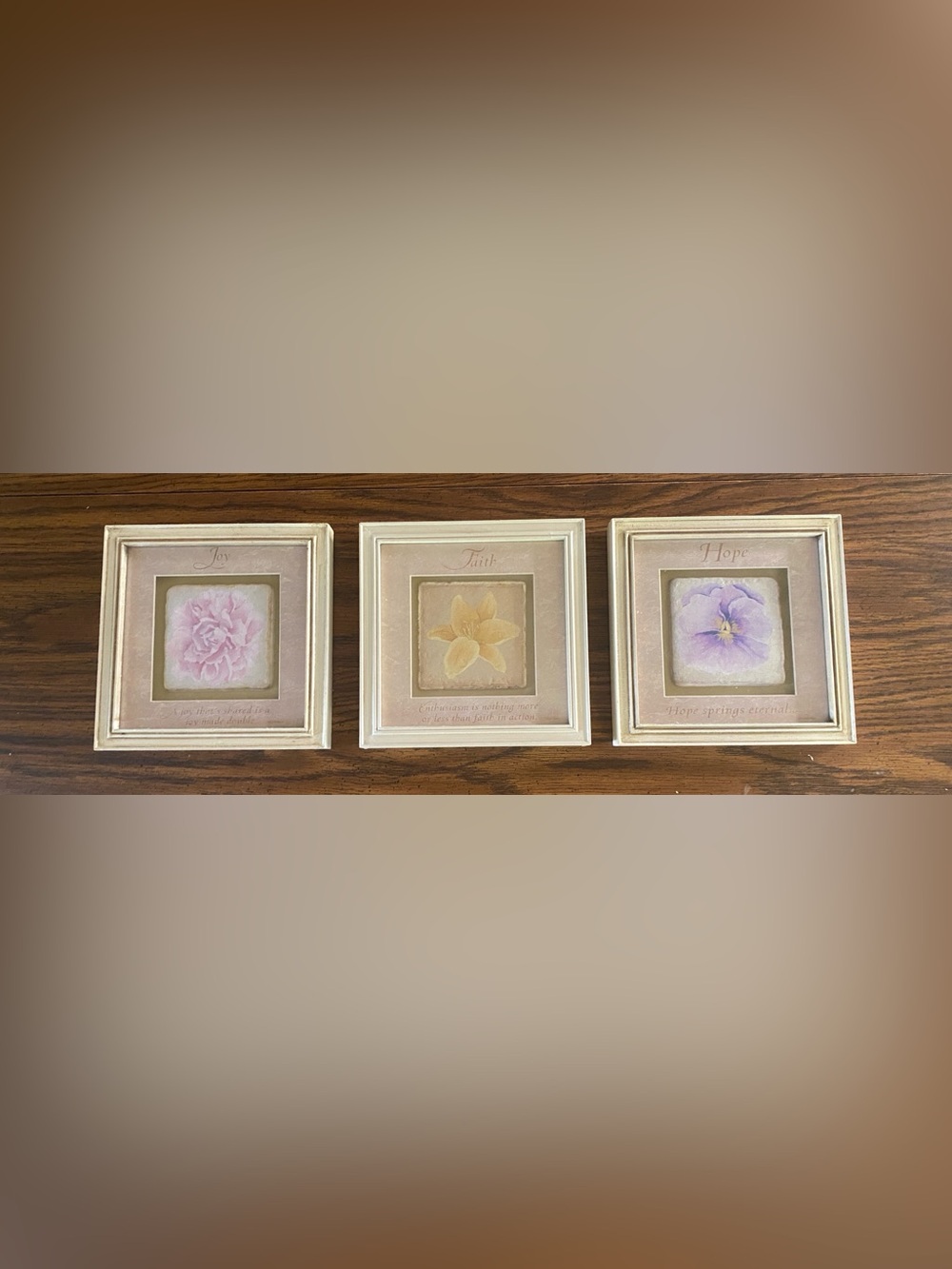 3-Piece Whitewashed Solid Wood Shadowbox Wall Art Set Faith, Hope, & Joy